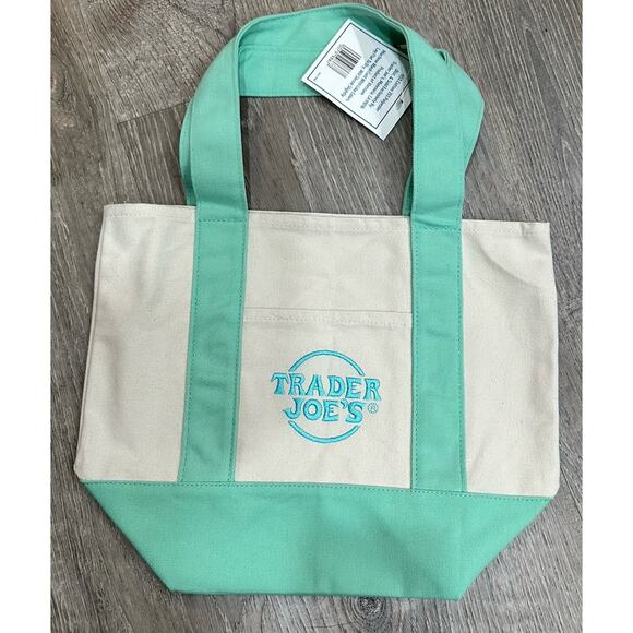 Trader Joe’s Mini Pastel Green Canvas Tote Bag Limited New With Tags SHIP ASAP - Picture 1 of 5